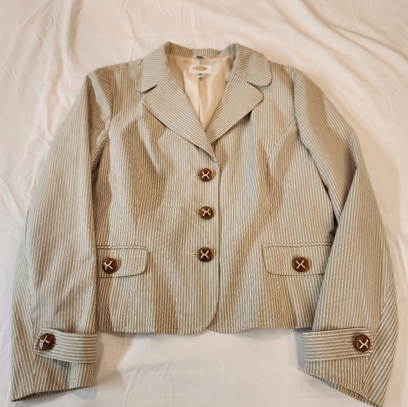 NEW Talbots Women's Tan Stripe Blazer Size 16 Cotton Blend Classic Chic Career - Picture 5 of 9